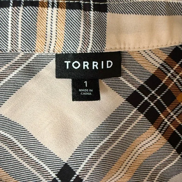 Torrid Size 1 X Madison Georgette Plaid Brown Button-Up Sleeveless Shirt - Picture 5 of 7